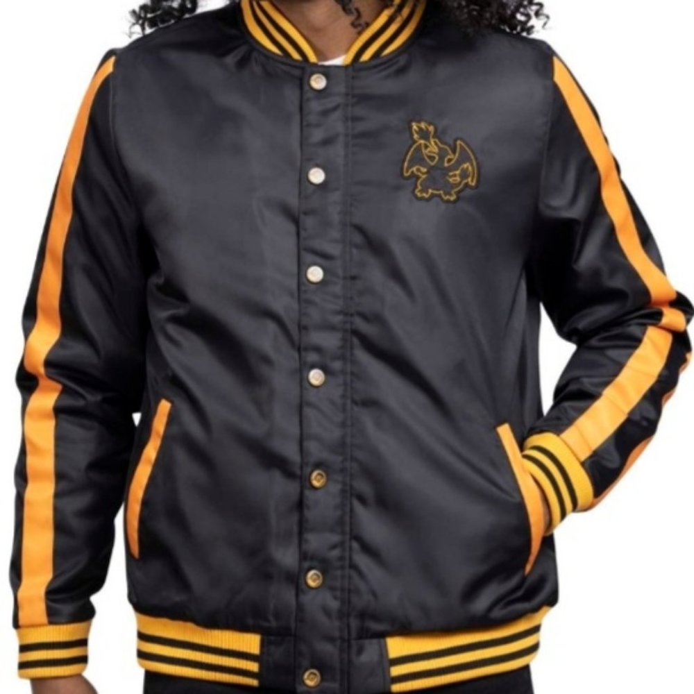 Charizard Pokémon Jacket Black Insulated Snap-Down Jacket -Adult Unisex